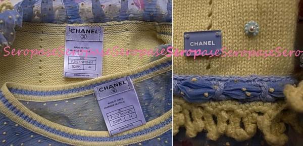 *05C Chanel CHANEL small flower & polka dot pretty cashmere .. twin set cardigan + tank top blouse 44*