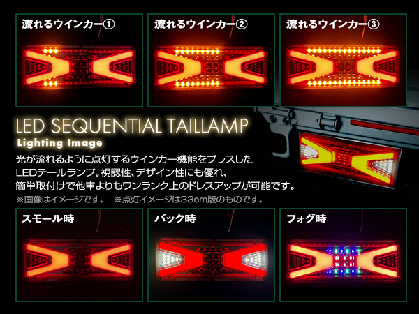 中型 大型 トラック テールランプ 24V LED シーケンシャル 流れるウインカー 464mm ファイバー プロフィア レンジャー エルフ キャンター_画像3