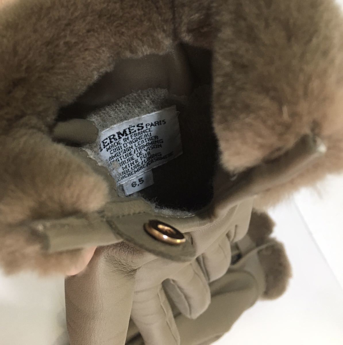 試着のみ HERMES エルメス ラムスキングローブ ミンクファー付き レディス 手袋 レザー ブラウン 210206_画像4