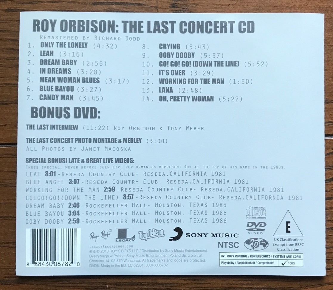 2171 / CD+DVD / ROY ORBISON / The Last Concert / 25th Anniversary Editrion / 美品_画像8