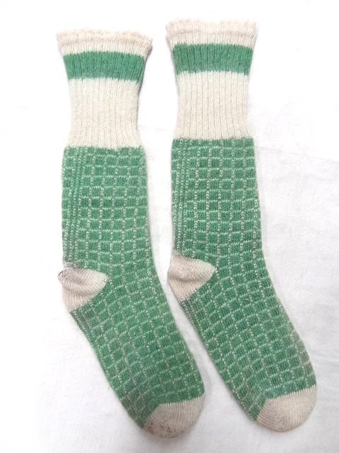  Vintage rare rare article 40S 50S 2 tone color wool socks socks foot wear .. total pattern green white green white wool thick rare color 