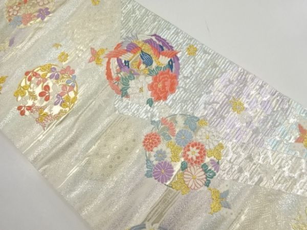 5697168: 鳳凰に蝶・花丸紋様織り出し袋帯