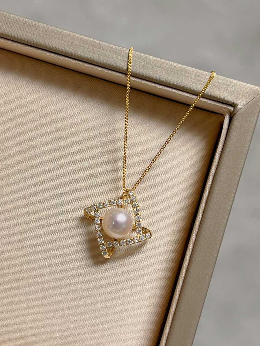 【高級】天然あこや真珠　ダイヤモンド付きネックレスk18 アコヤ真珠