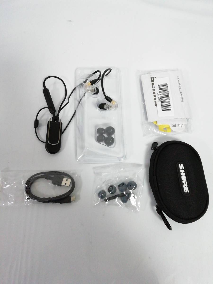 ほぼ未使用】SHURE ワイヤレスイヤホン SE215 BT2-A クリア マイク