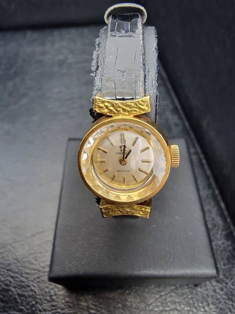 1円スタート】OMEGA オメガ デビル カットガラスレディース 手巻き