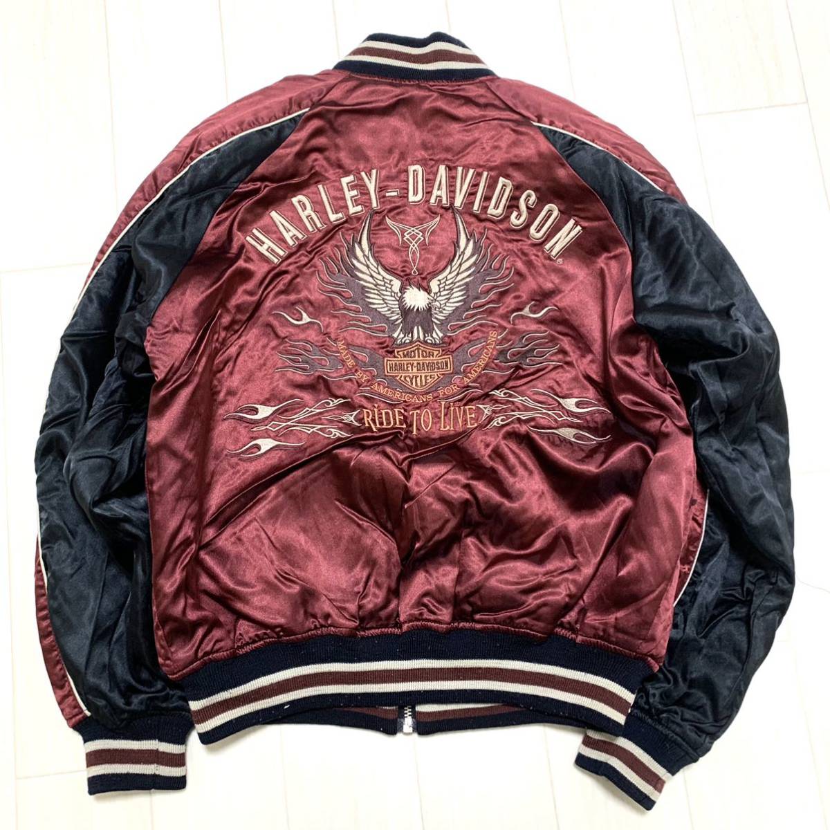 希少 HARLEY-DAVIDSON 刺繍ロゴ ナイロン レザー ジャケット - 通販