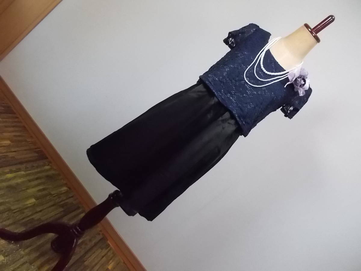 3-5 new goods formal One-piece short sleeves total lace bra light navy navy blue knee height flair skirt black combination maternity M 9 number graduation ceremony go in . type 