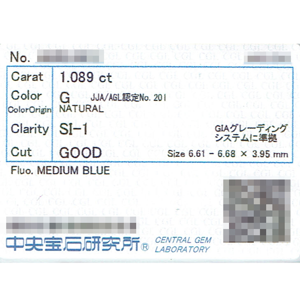 【BSJD】ダイヤモンドルース 1.089ct G/SI-1/GOOD/中央宝石研究所 天然 本物_画像3