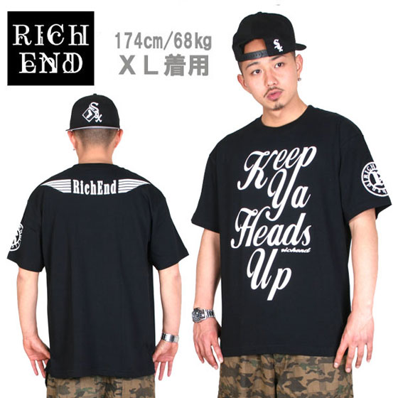 RICHEND/リッチエンド Ｔシャツ 【HEADS UP】 ブラック×ホワイト (Sサイズ） 〔 アメージング 服 〕_画像1