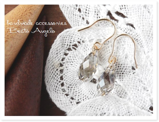 **+angelo+K14GF Swarovski 6010. earrings (p-021)C silver shade S Drop . simple one bead 