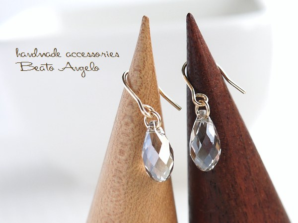 **+angelo+K14GF Swarovski 6010. earrings (p-021)C silver shade S Drop . simple one bead 