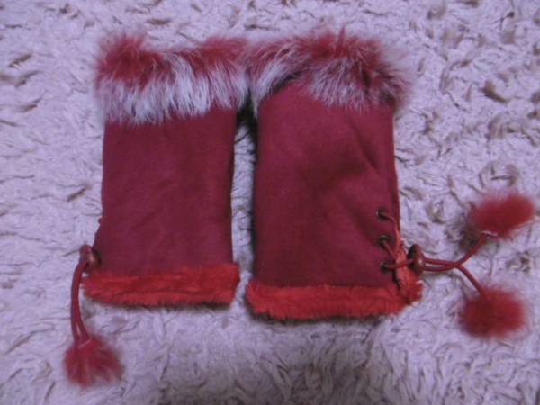 * gloves * fur attaching middle boa ..# pretty suede style red 