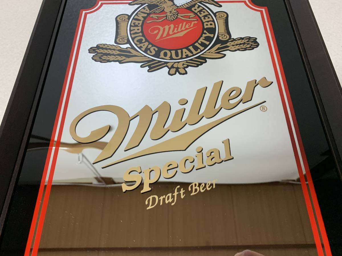 ビンテージ パブミラー Miller(ミラー) ビール Special Draft Beer 鏡 インテリア 壁掛け ディスプレイ 未使用