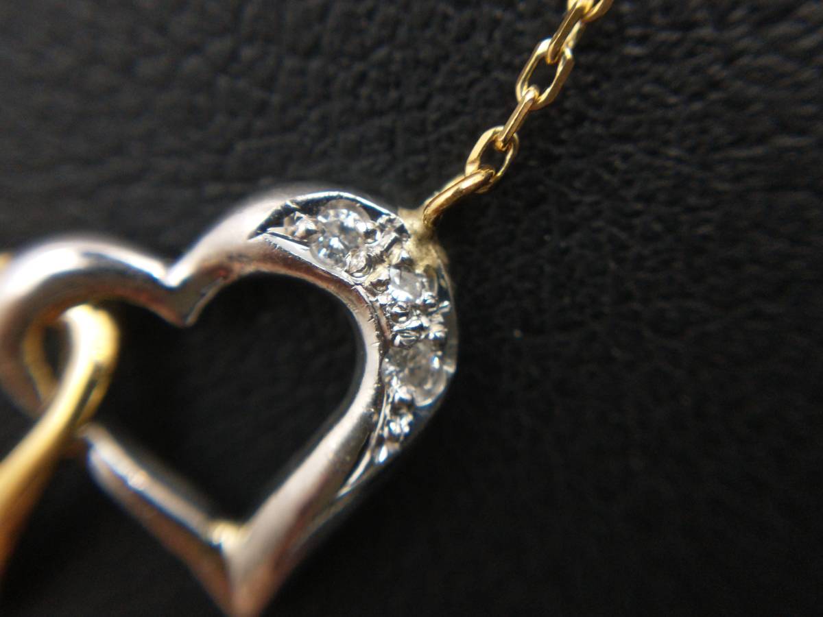 コンビ ハート モチーフ ダイヤ 0.06ct デザイン ネックレス K18 Pt