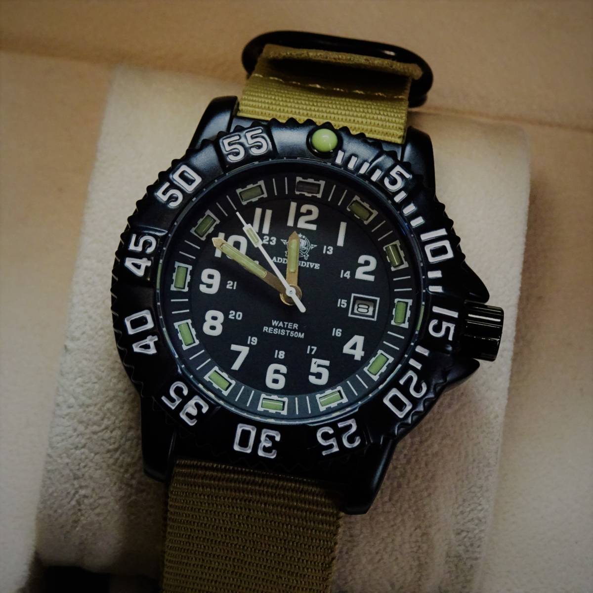 1円〓新品Addiesdive1970ブランド 軍用スタイル腕時計Miyota2115クオーツムーブメント搭載〓ブラックケース〓NATOミリタリーストラップ _画像1
