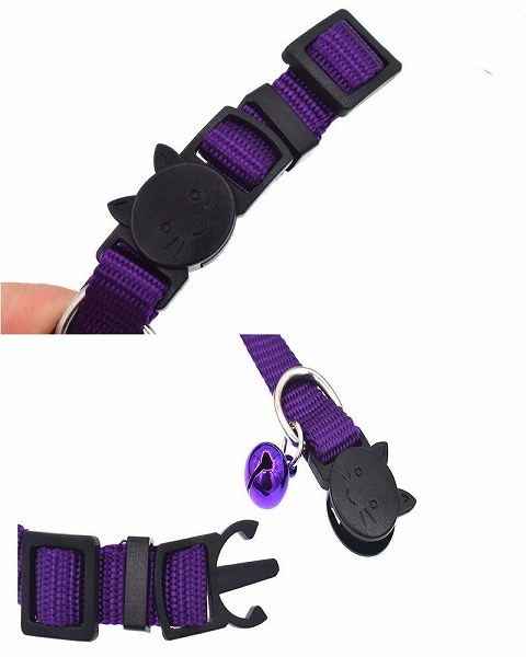 [bso-a2] safety design pet necklace safety buckle bell length adjustment possibility cat dog necklace nylon ( purple )