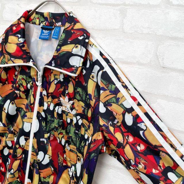 【超激レア】adidas Originals アディダス ファームコラボ オウム 鳥 総柄 トラックトップ OTサイズ 大きいサイズ ひなの古着 1818