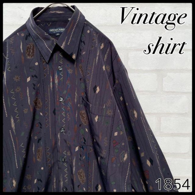 【希少】JAPAN vintage 昭和レトロ アート柄 長袖 柄シャツ ポリシャツ Mサイズ