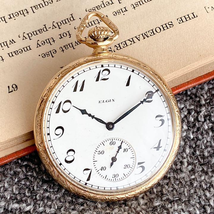 ◎1922年製/米国/ビンテージ/ElGIN/エルジン/懐中時計/美しい彫刻/12