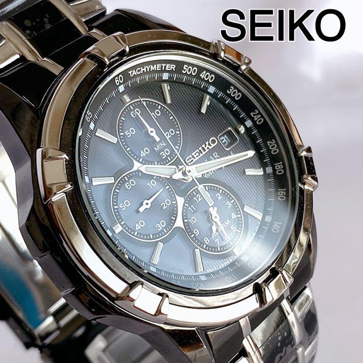 超人気新品 海外版 即納 送料無料 新品未使用 クロノグラフ ツートンカラーがかっこいいメンズ腕時計 ソーラー Seiko セイコー 海外モデル