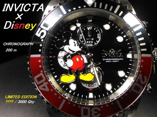 1円 Disney ミッキーマウス× INVICTA クロノグラフ 世界限定 