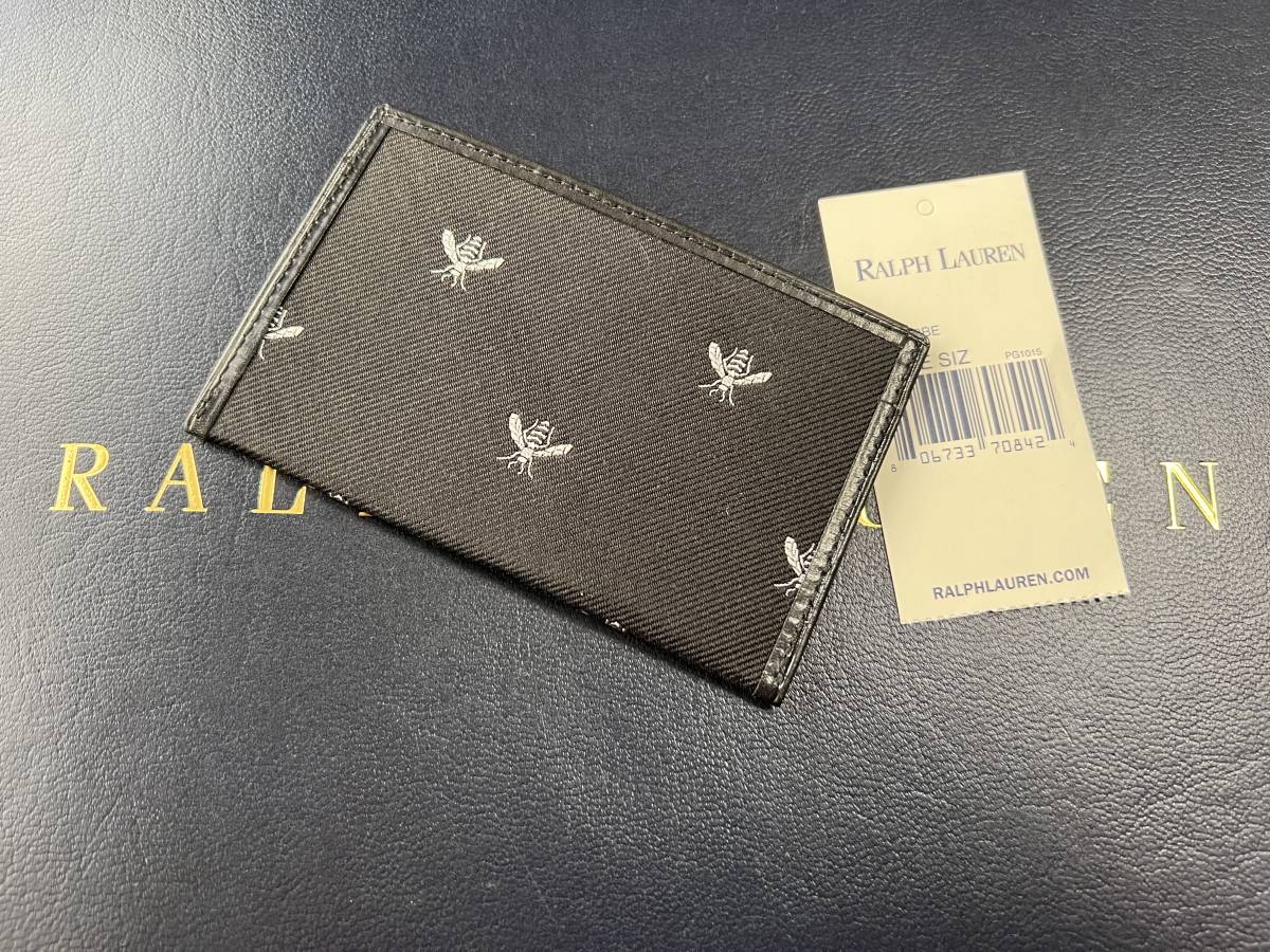 新品【廃番/入手困難】センス抜群◎RALPH LAUREN シルク100% マルチ・ビー(蜂)刺繍&レザー・ライニング&トリミング仕様 最高級カードケース_画像7