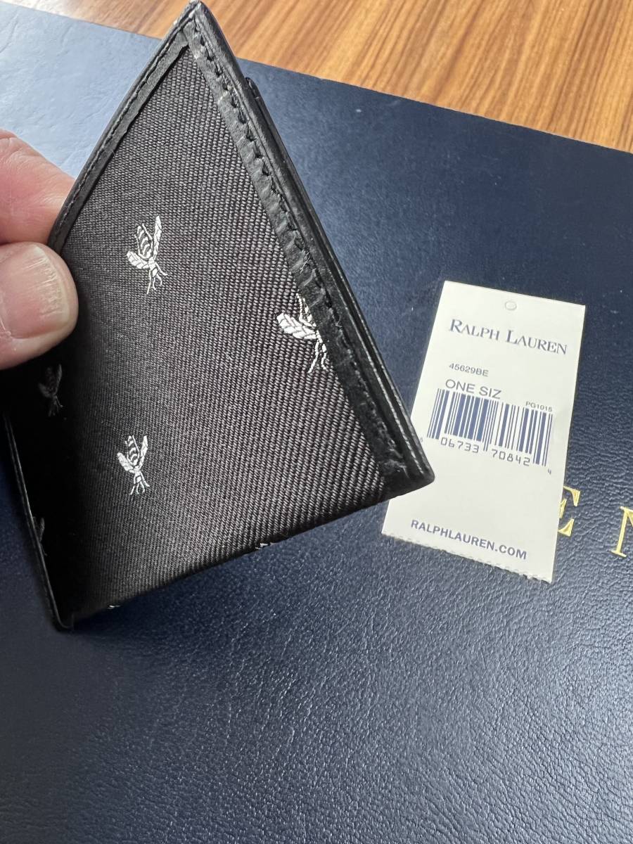 新品【廃番/入手困難】センス抜群◎RALPH LAUREN シルク100% マルチ・ビー(蜂)刺繍&レザー・ライニング&トリミング仕様 最高級カードケース_画像6