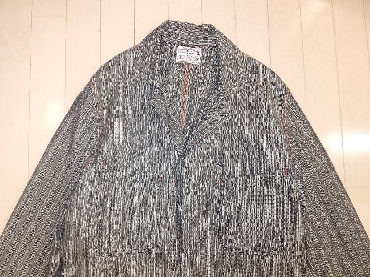 大江洋服店 ×STYLE JUICY No means Yes ヒッコリー ロングコート 別注 サイズ40 ジャケット カバーオール 人気提案 ■ 大江洋服店 ヒッコリー ロングコート 別注 Gジャン/デニムジャケット