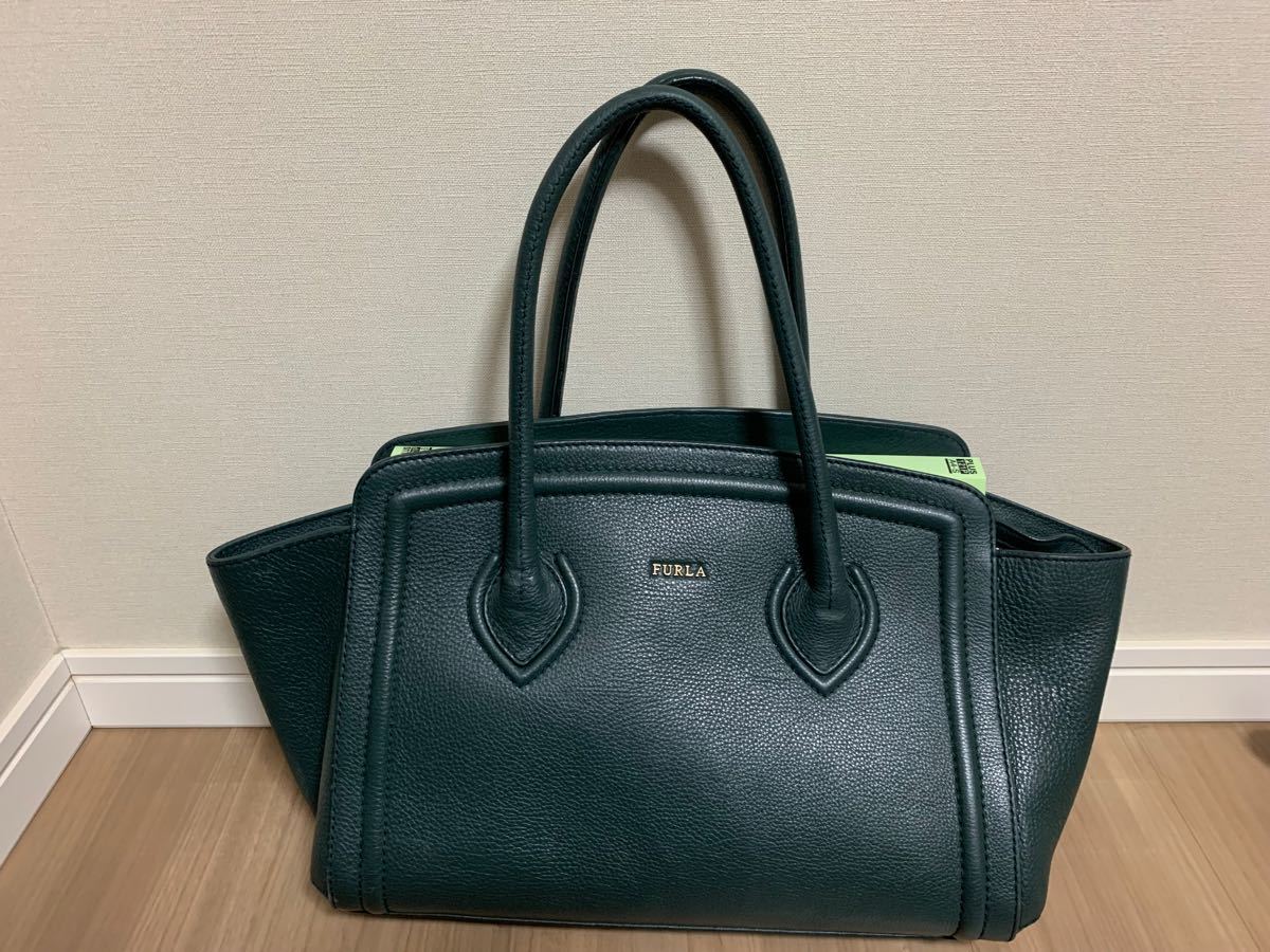 FURLA カレッジ トートーバッグ ディープグリーン シープスキン