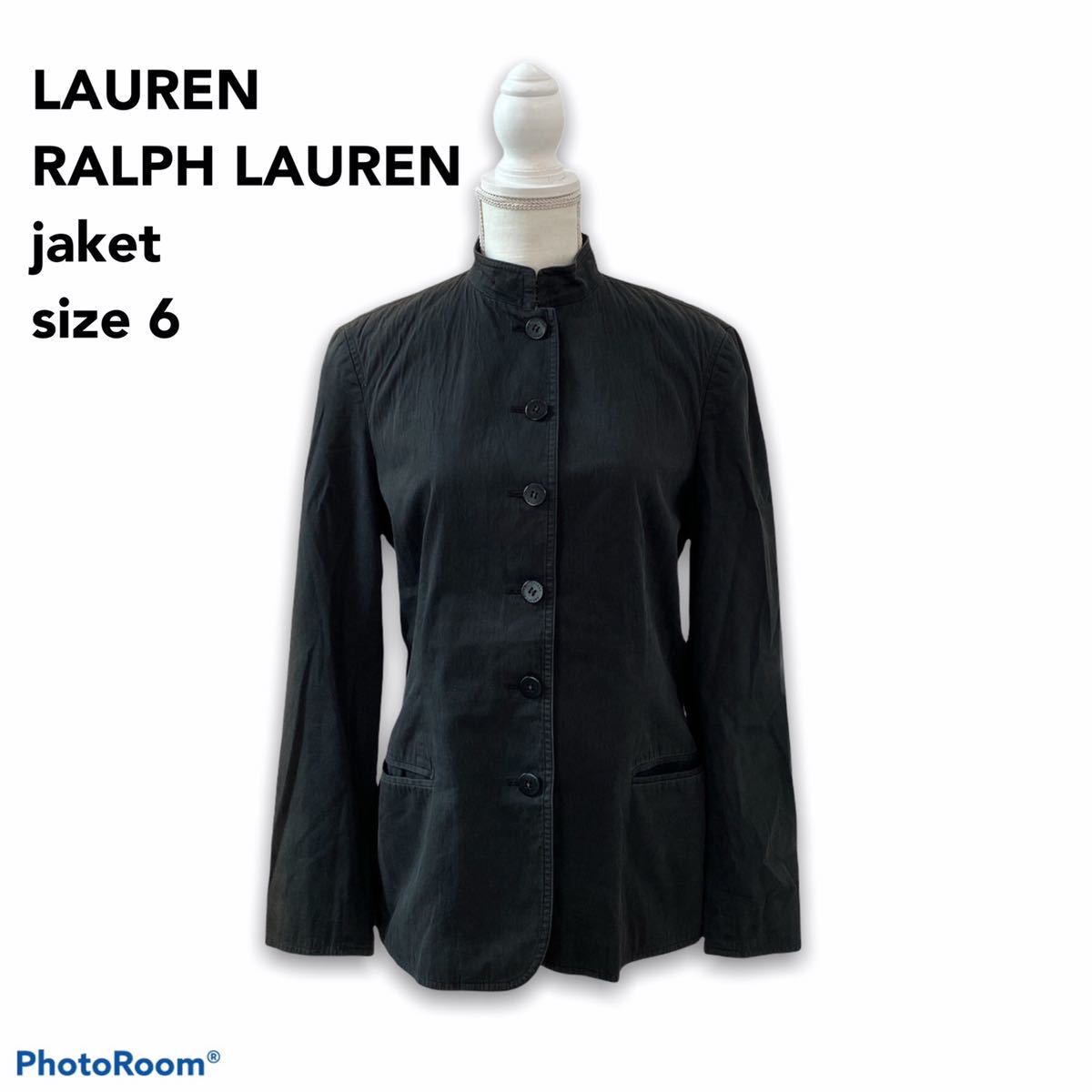 ローレンラルフローレン　シャツジャケット　スタンドカラー　黒色　大きいサイズ　綿　コットンジャケット　LAUREN RALPH LAUREN_画像1