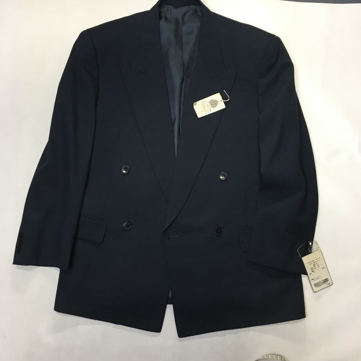 新品　タグ付き　高級　Pierre caldin Paris ダブルテーラードジャケット サイズABS ダックブルー系　日本製　ウール100% ピエールカルダン_画像1