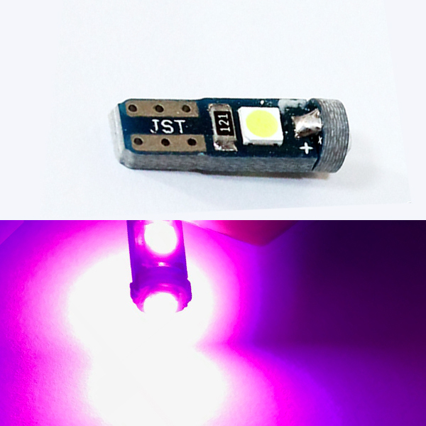 2個 LED 3SMD T5 T6.5 ライトエアコン メーター パネル 基盤型 ソケット ピンク 球 広角照射 バイク 車 汎用_画像1