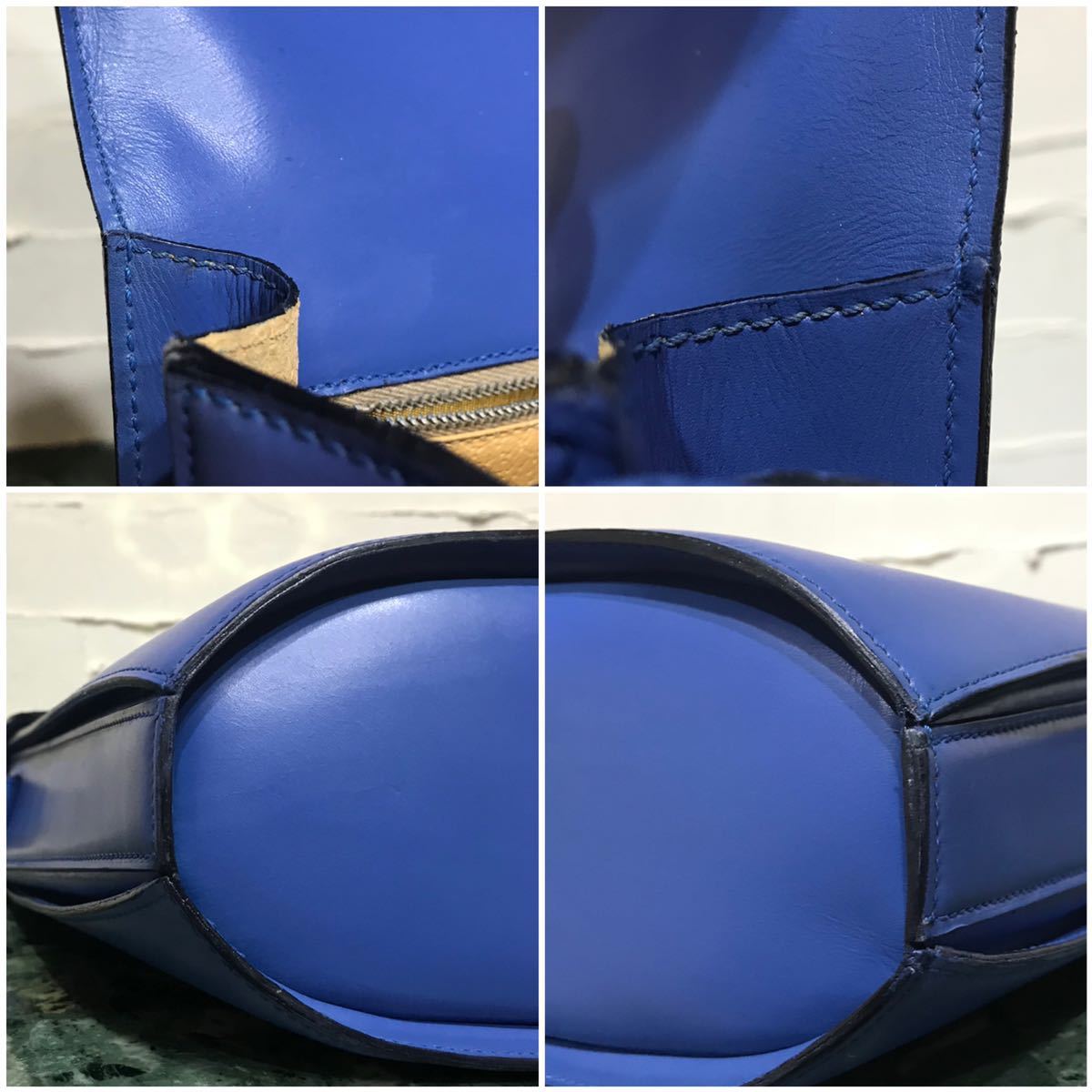 激レア 良品 希少カラー 90'S OLD CELINE ショルダーバッグ サークル金具 ロイヤルブルー バイカラー 年代物 ヴィンテージバッグ  斜め掛け