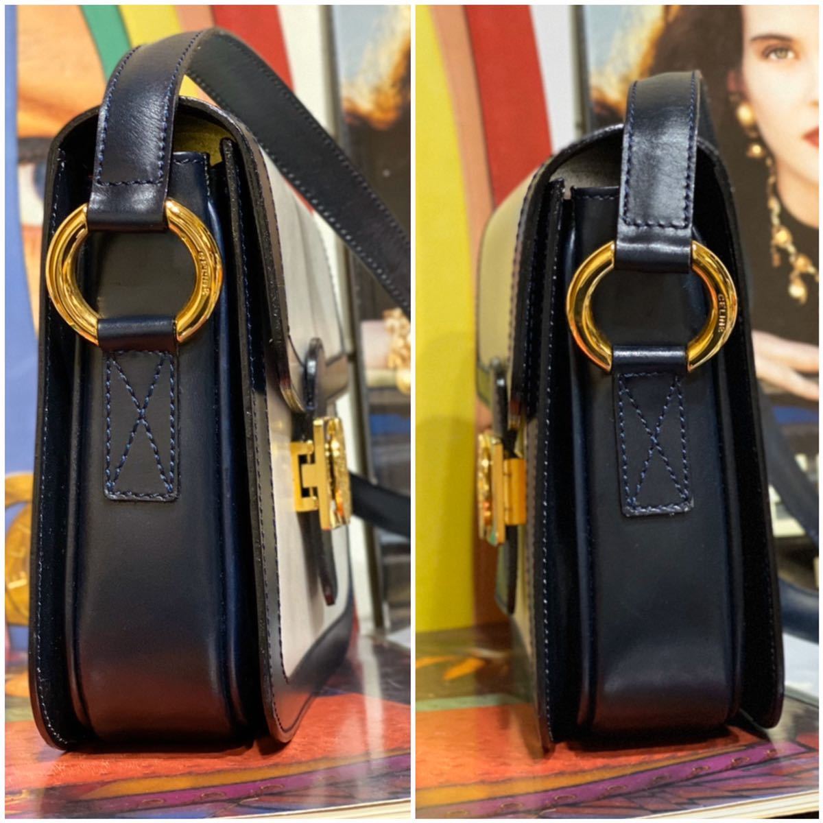 激レア 超美品 VINTAGE OLD CELINE バイカラーショルダーバッグ メダルモチーフ金具 年代物 フラップバッグ ヴィンテージバッグ 斜め掛け_画像5