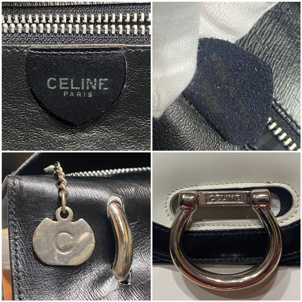 激レア 希少 VINTAGE OLD CELINE バイカラー ダブルフラップ ハンドバッグ ガンチーニ金具 年代物 Wフラップ ヴィンテージバッグ_画像7