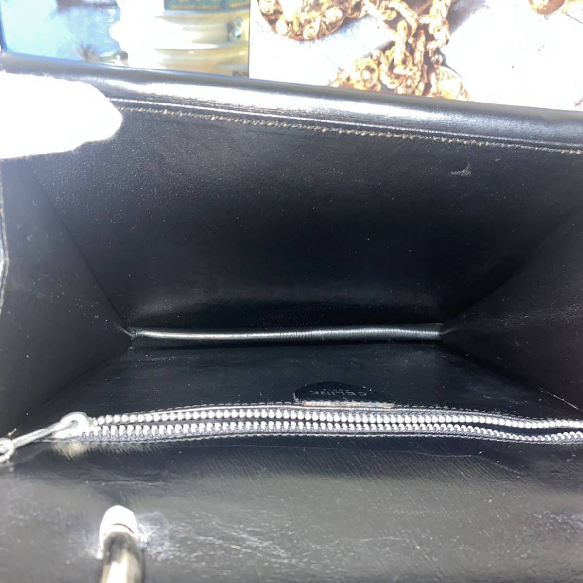 激レア 希少 VINTAGE OLD CELINE バイカラー ダブルフラップ ハンドバッグ ガンチーニ金具 年代物 Wフラップ ヴィンテージバッグ_画像10