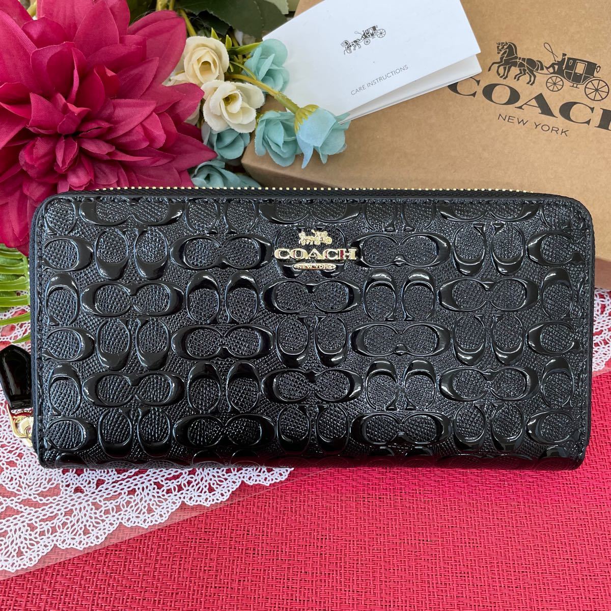 COACH コーチ 長財布 エナメル加工 シグネチャー ブラック Yahoo