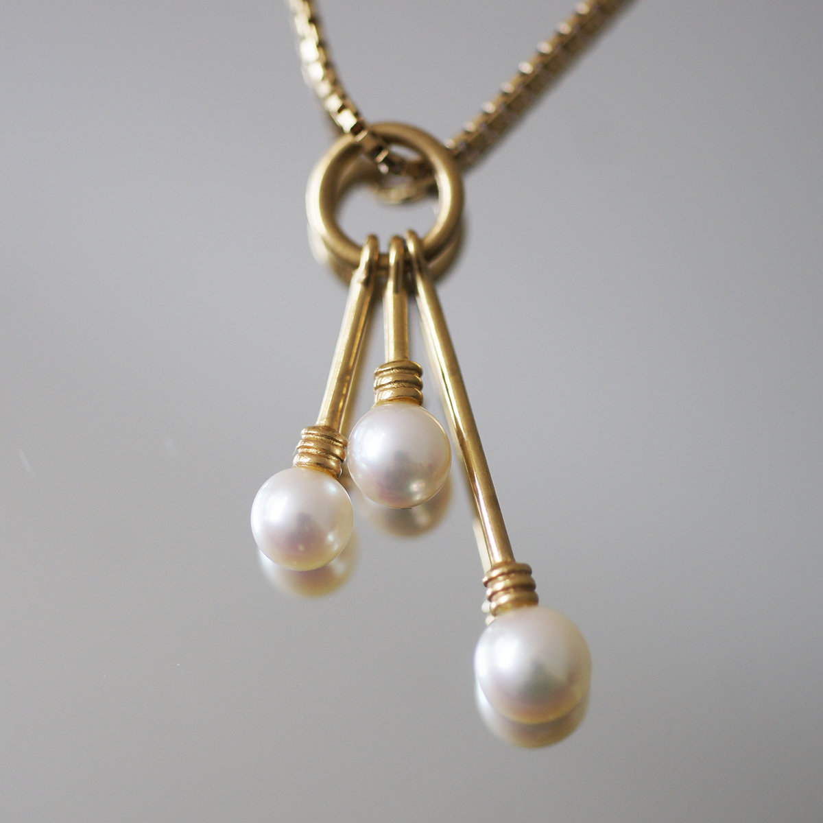 K18 YG 3P pearl Vintage pendant top 3.0g necklace charm book@ pearl yellow gold jewelry lady's 18 gold 750