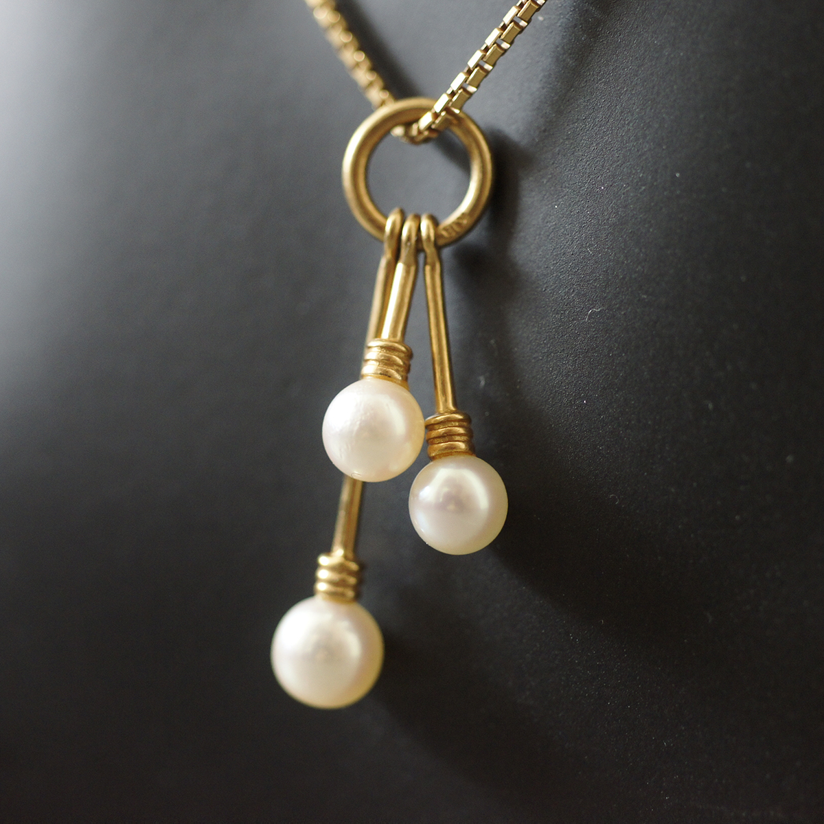 K18 YG 3P pearl Vintage pendant top 3.0g necklace charm book@ pearl yellow gold jewelry lady's 18 gold 750