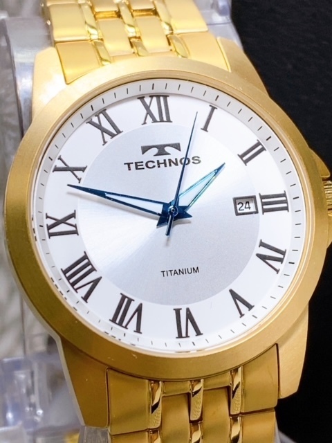 セーム革セット新品 テクノス TECHNOS 正規品 腕時計 オールチタン製 ビジネスウォッチ シンプル ゴールド 日本製クオーツ ローマ数字 