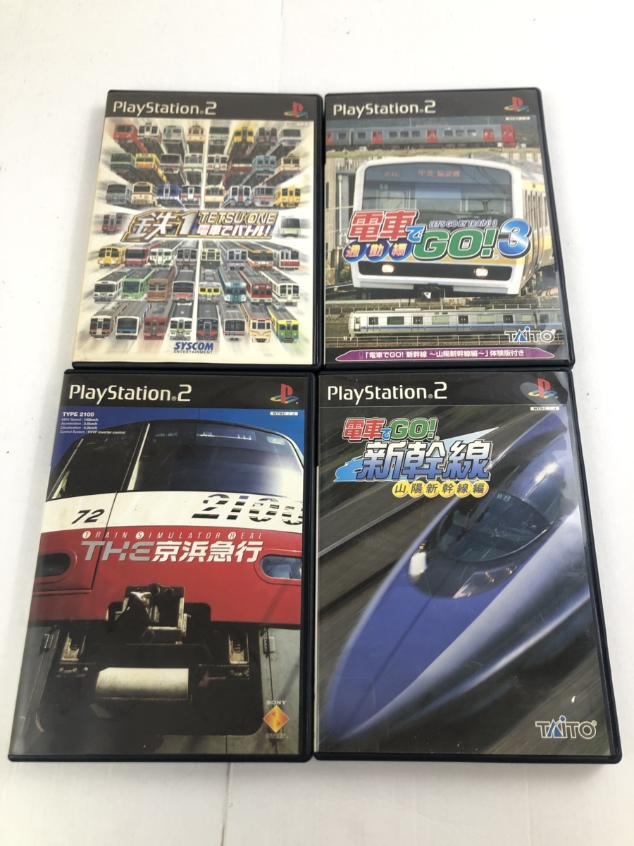 (04y6954)【1円～】PS2ソフト鉄道系4本セット 電車でGO!3 通勤編/電車でGO!新幹線 山陽新幹線編/THE京浜急行/鉄ONE 電車でバトル!　現状品_画像1