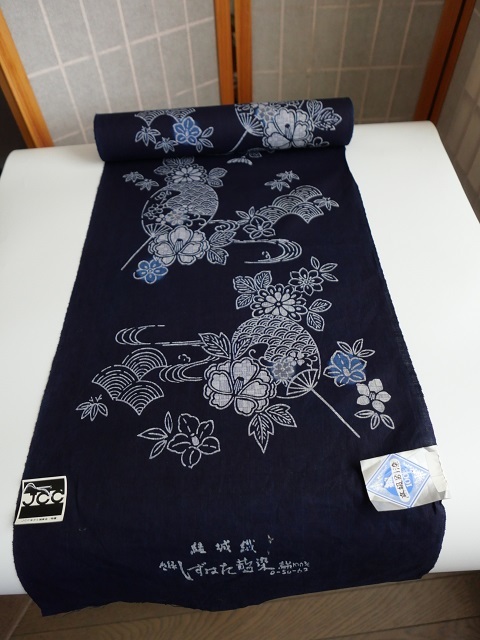 反物 浴衣 結城織 綿100% しずはた藍染 夏物 大きめサイズ(反物 幸せなふたりに贈る結婚祝い 結城織 しずはた藍染 浴衣反物 生地/糸