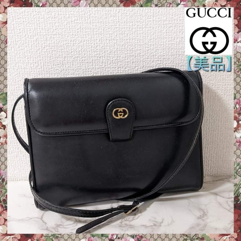 美品】GUCCI オールドグッチ ショルダーバッグ レザー ブラック