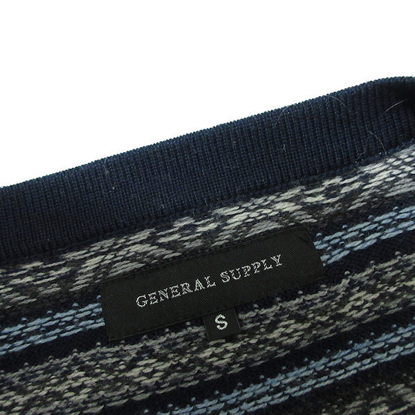 s■シップス/GENERAL SUPPLY SHIPS 総柄 ウール カーディガン【S】紺系/MENS/4【中古】_画像2