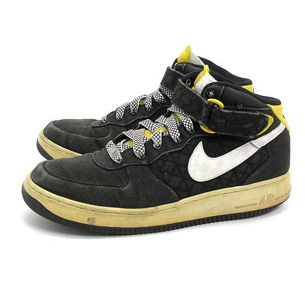 T■【28cm】ナイキ/NIKEエアフォースワンミッドAIR FORCE 1 MIDキャンバススニーカー■黒MENS_画像1