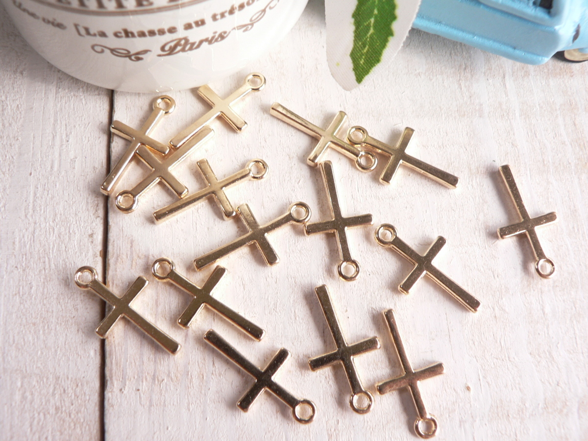  charm Cross 15 piece (#1830) 10 character . gold handicrafts parts handmade materials 