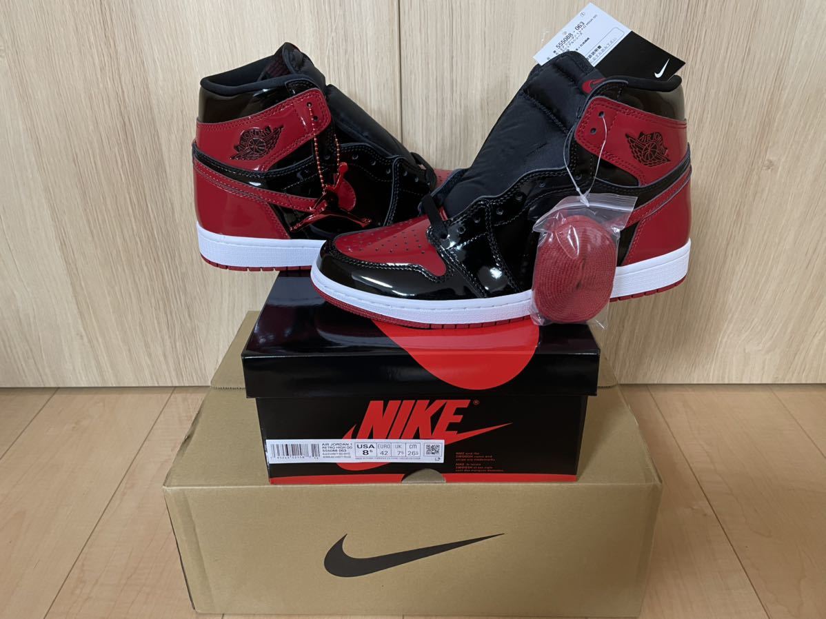 NIKE AIR JORDAN 1 RETRO HIGH OG PATENT BRED US8.5/26.5cm 2022/1/15発売 SNKRS購入 国内正規 新品未使用黒タグ付 ナイキ エアジョーダン