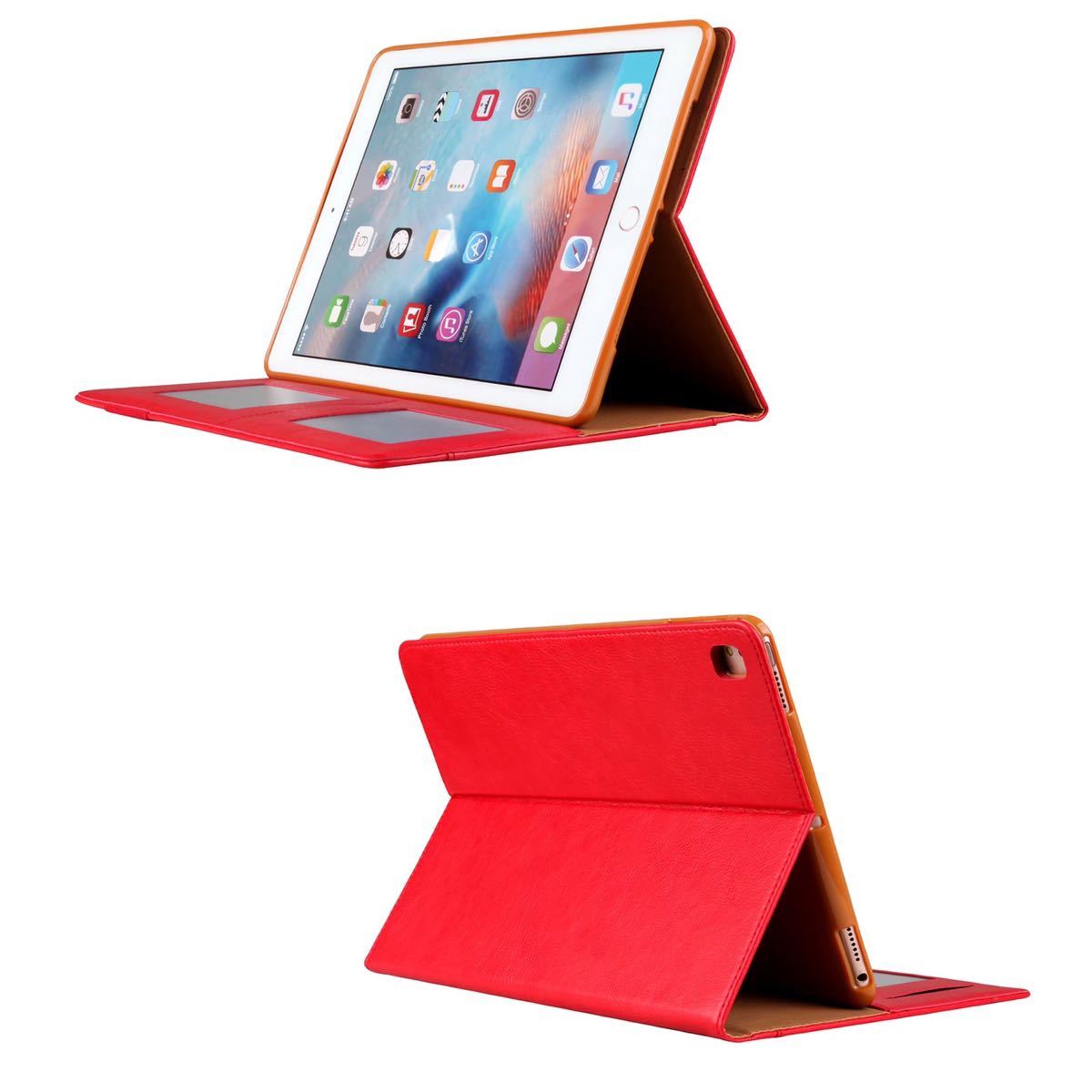 iPadカバー タッチペン 手帳 iPadケース mini 9.7 Air1 Air2 iPad5 10.2 iPad7 iPad8 iPad9 10.5 縦 立つ タブレット 収納 保護 名刺 赤_画像6