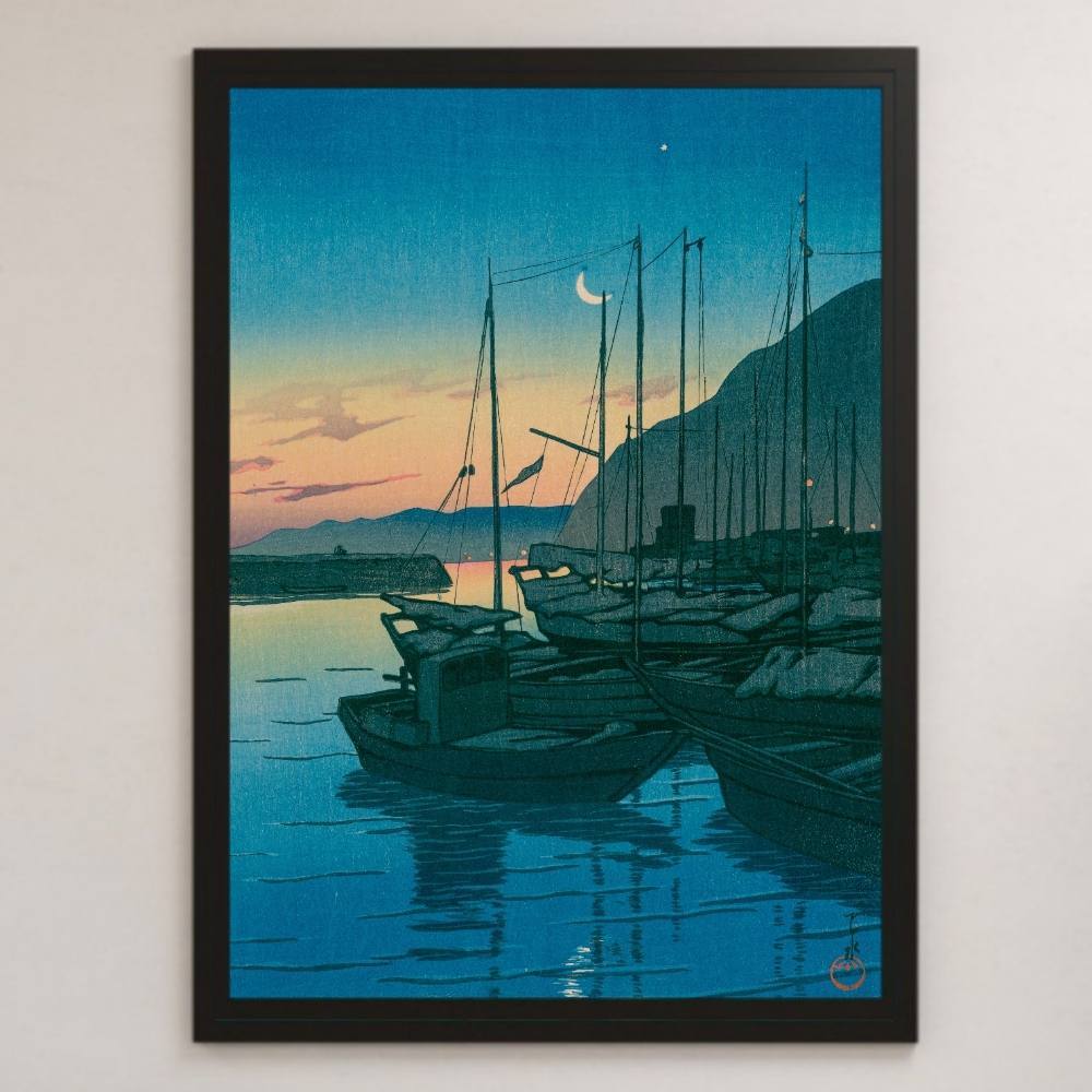  river .. water [ another prefecture. morning ] ukiyoe art lustre poster A3 bar Cafe izakaya pub Classic retro interior Japanese picture landscape painting Kyushu Ooita prefecture . boat 