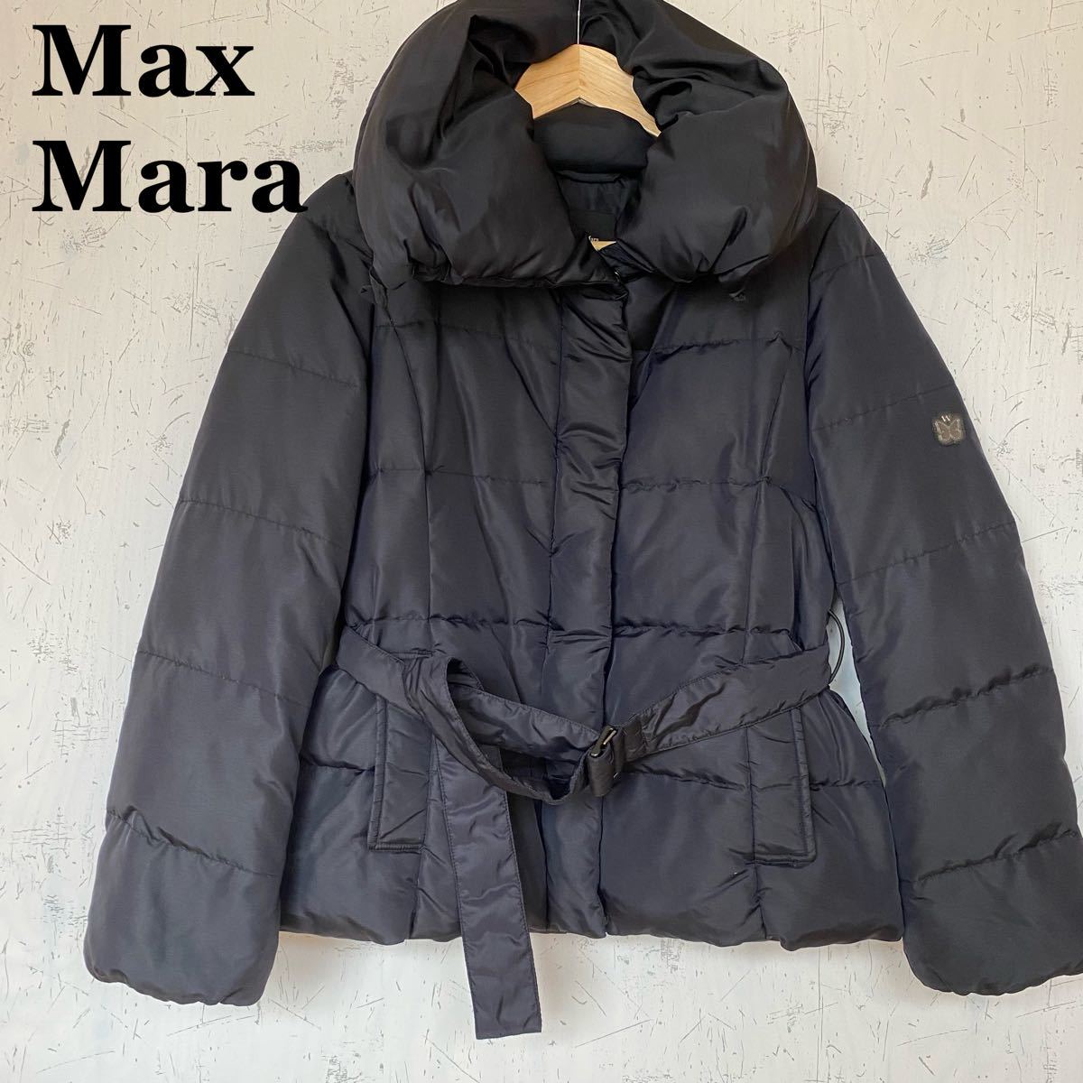 Max Mara マックスマーラ ダウンジャケット コート 蝶 総柄 ベルト 黒